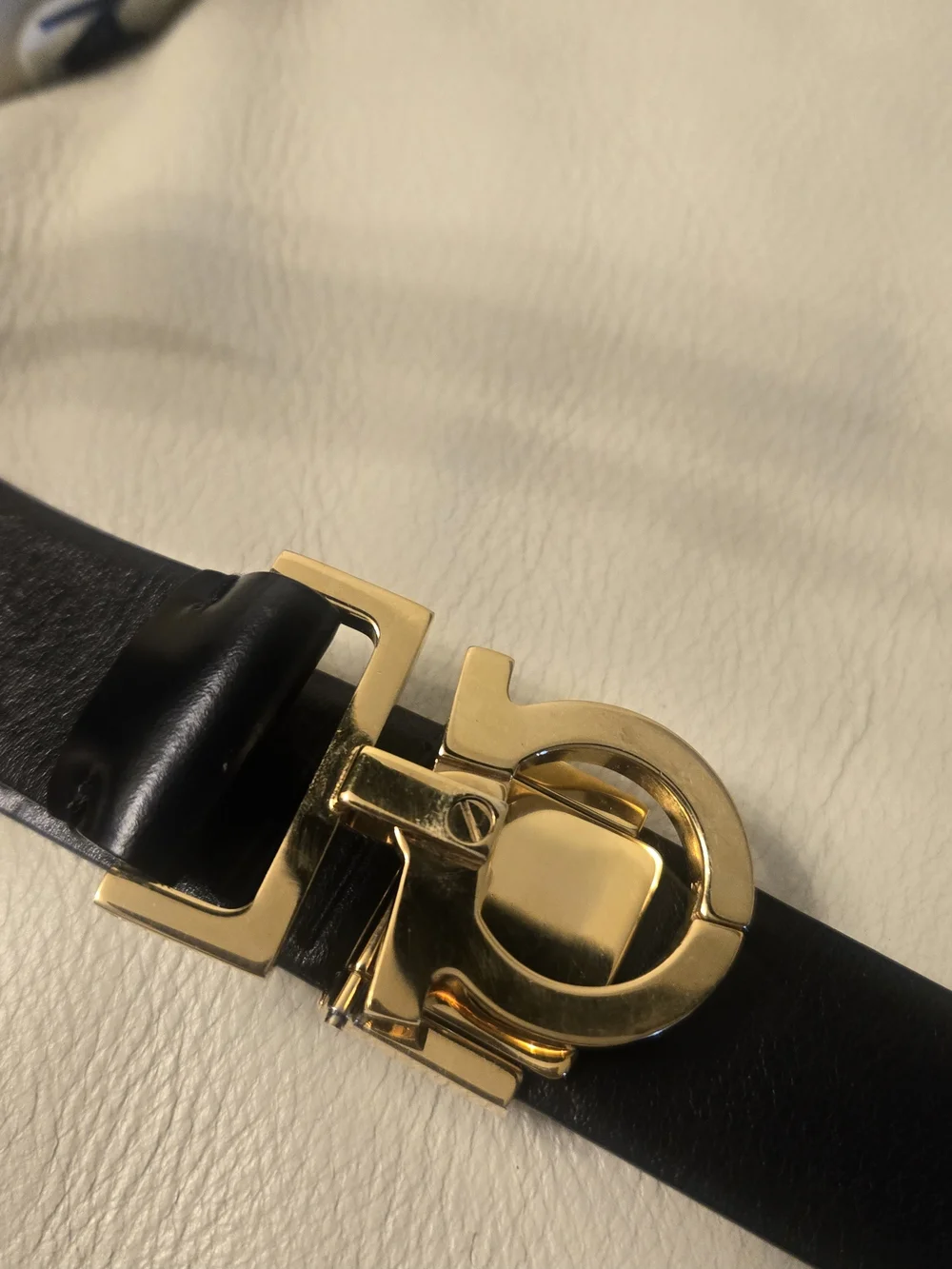 Unisex Black Leather Belt with Gold Double-Loop Buckle